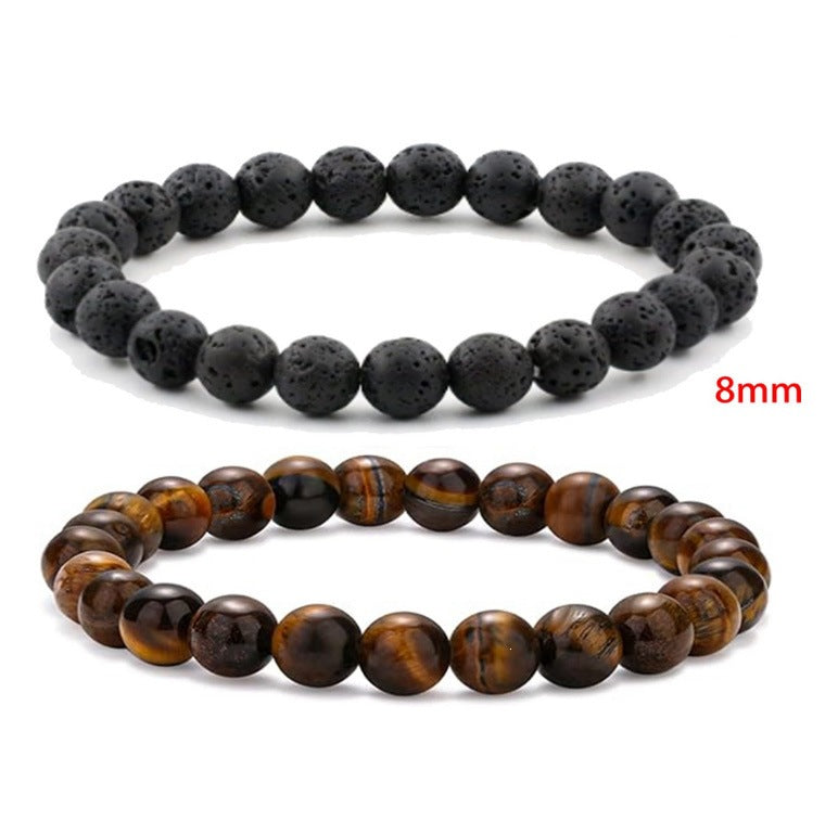 Popular Amazon European and American Men's Fashion Set, Stylish Tiger Eye Volcanic Stone Bracelet, White Pine Snowflake Bracelet, Versatile Accessories