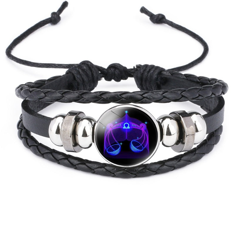 Twelve Zodiac Signs Beaded Handmade Leather Bracelet, New Cross-Border Accessory, In-Stock Wholesale from Yiwu Jewelry Factory