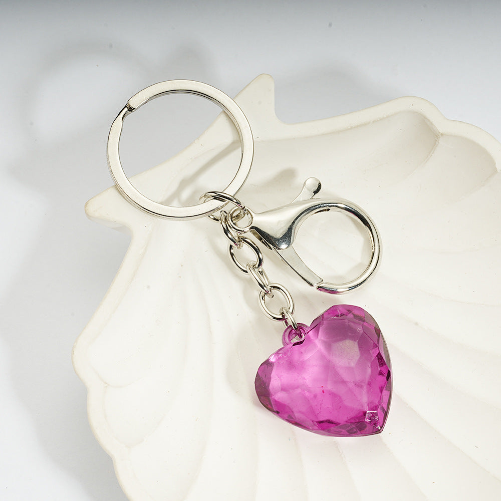 Transparent Heart-Shaped Imitation Crystal Acrylic Peach Heart Pendant Keychain Heart-Shaped Bag Charm