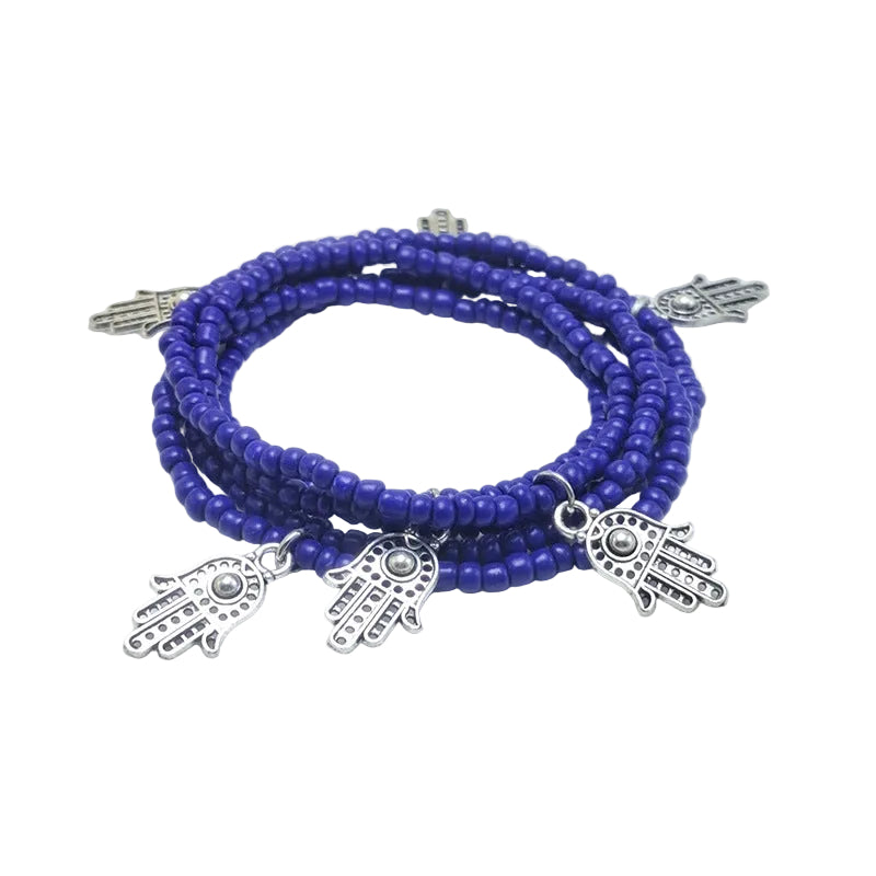 Body Chain with Glass Seed Beads, Fashionable Magic Hand Fish Pendant Accessories, Elastic Handmade Beaded Jewelry Waist Chain