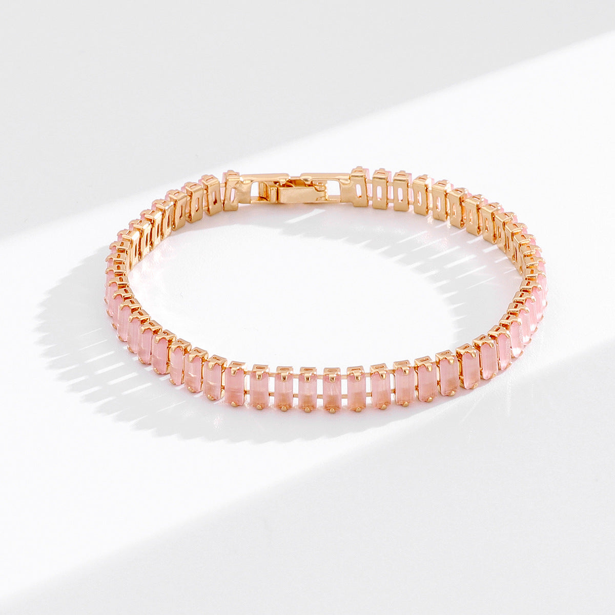 French-Style Light Luxury Colorful Gemstone Full Diamond Tennis Bracelet, Gold-Plated Bracelet, Multi-Color Versatile Jewelry Wholesale