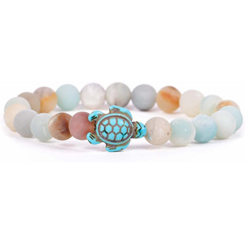 4Pcs Marine Turtle Model 8mm Marine Turquoise Pink Crystal Semi-Precious Stone Protective Turtle Beaded Bracelet
