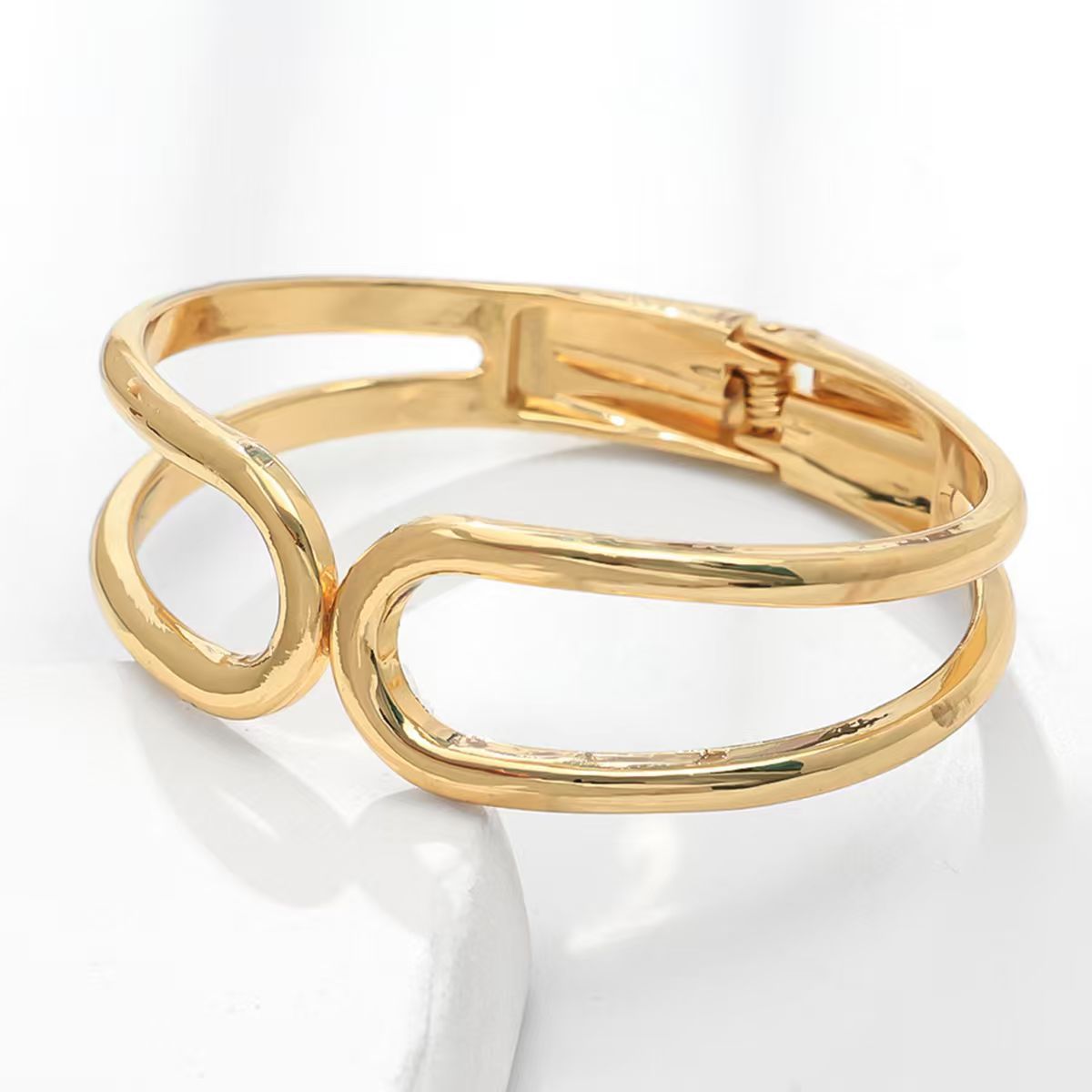 European and American Cross-Border Popular Bracelets Ins Normcore Asymmetrical Wave Pattern Bracelets Metal Glossy Bracelets Women's Jewelry