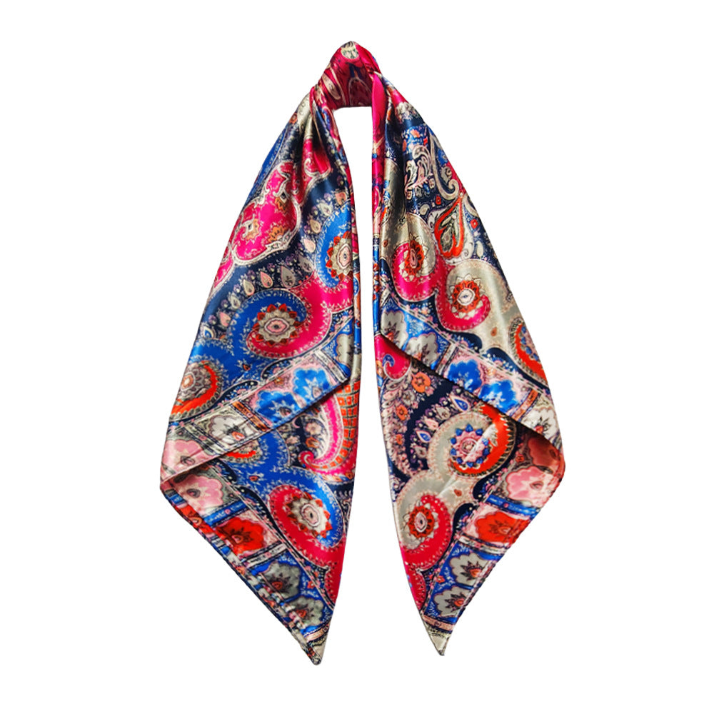 90cm Paisley Silk Scarf for Women, Trendy and Versatile, European and American Style, Imitation Silk Paisley Headscarf Wholesale