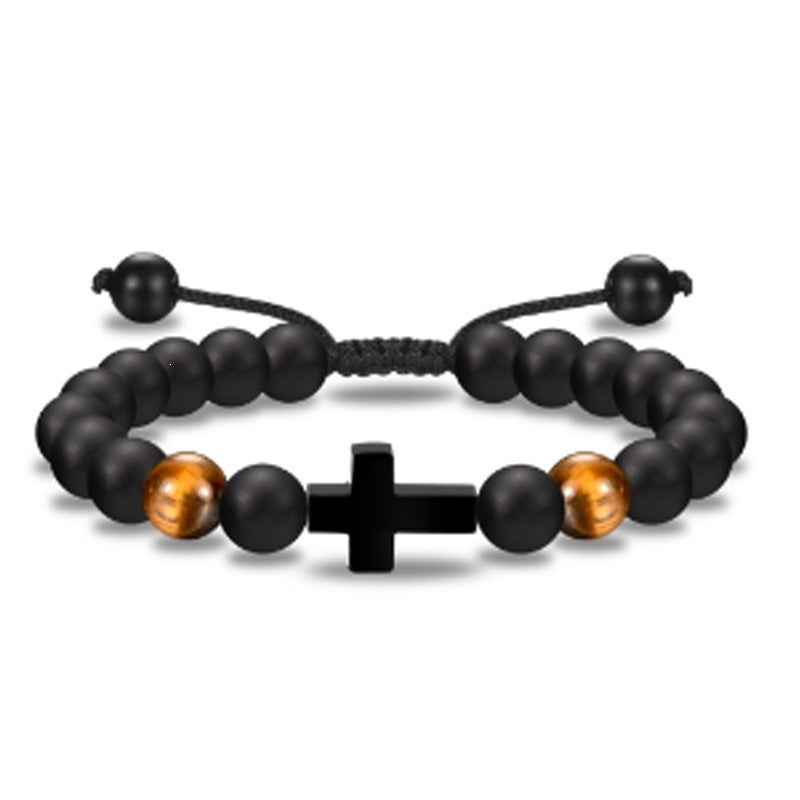 Popular Amazon European and American Men's Fashion Set, Stylish Tiger Eye Volcanic Stone Bracelet, White Pine Snowflake Bracelet, Versatile Accessories