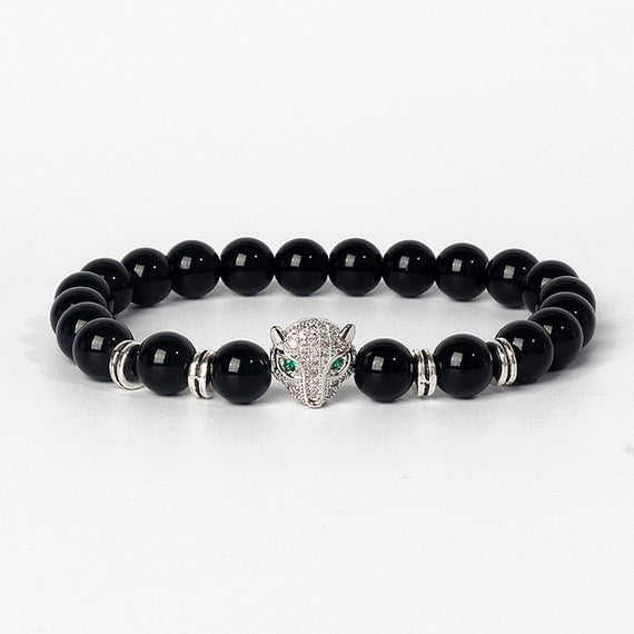 8mm frosted stone  zircon leopard head volcanic stone synthetic turquoise weathering agate beaded bracelet c46