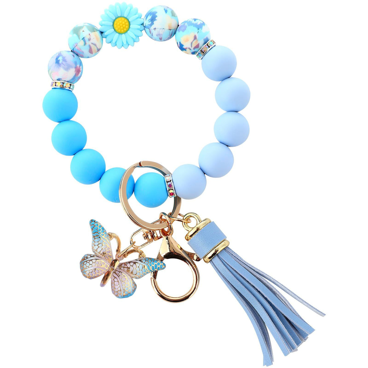 Cute  Daisy Silicone Beads and Butterfly Pendant Suitable for Women's Car Keychains