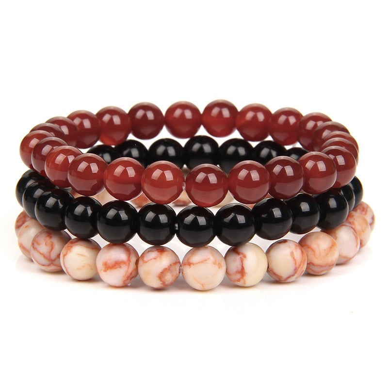 New European and American Trendy Jewelry: Gravel Bead Bracelet, Pink Crystal, Tiger Eye, Agate Stone Combination Set, Elastic Bracelet