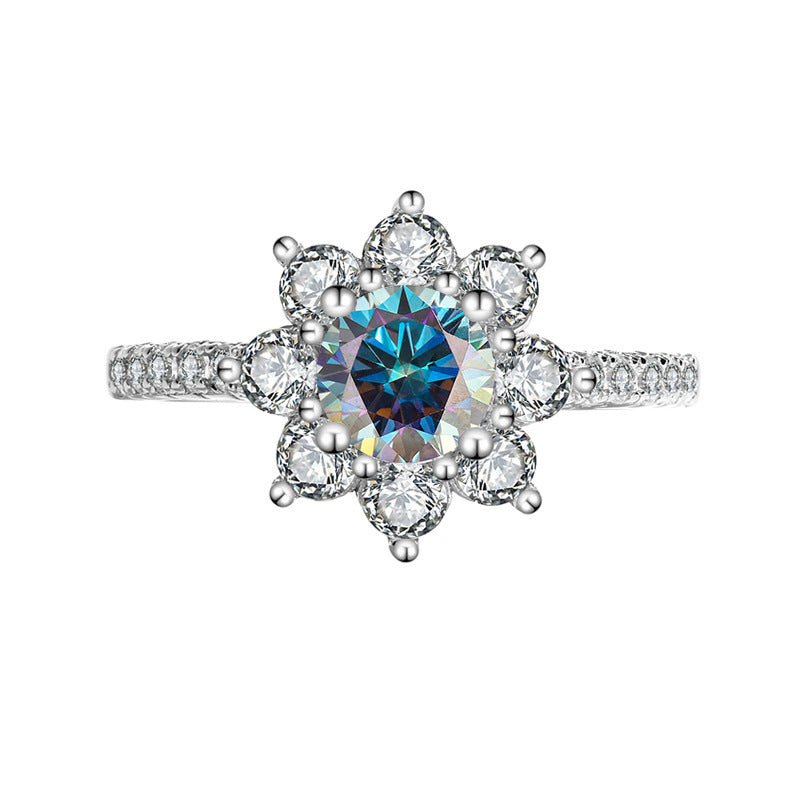 Sterling Silver 925 Moissanite Ring for Women, Silver Ring with Flower Design, Diamond Ring, Tiktok Live Streaming, Real Diamond Supply, Dropshipping, Light Luxury