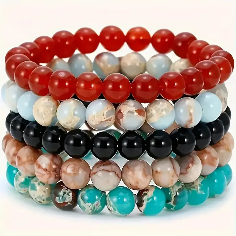 Shopee Amazon Cross-Border Popular 5-Piece Beaded Bracelet European and American Best-Selling Natural Stone Bracelet Ready for Sale
