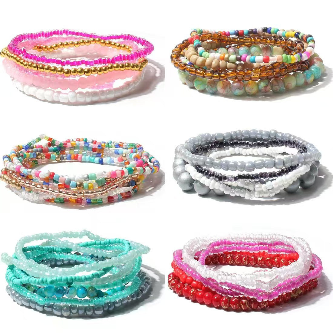 Vacation-Style Handmade Beaded Multi-Layered Seed Bead and Glass Mix-And-Match Stackable Jewelry Bracelets Wholesale