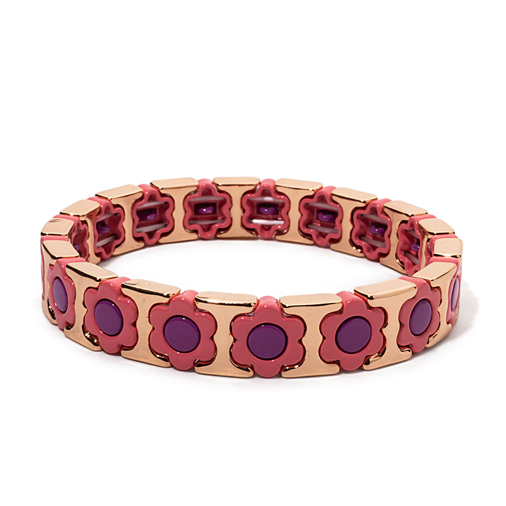 European and American enamel adjustable elastic bracelet for women, summer niche high-end enamel floral bracelet vintage