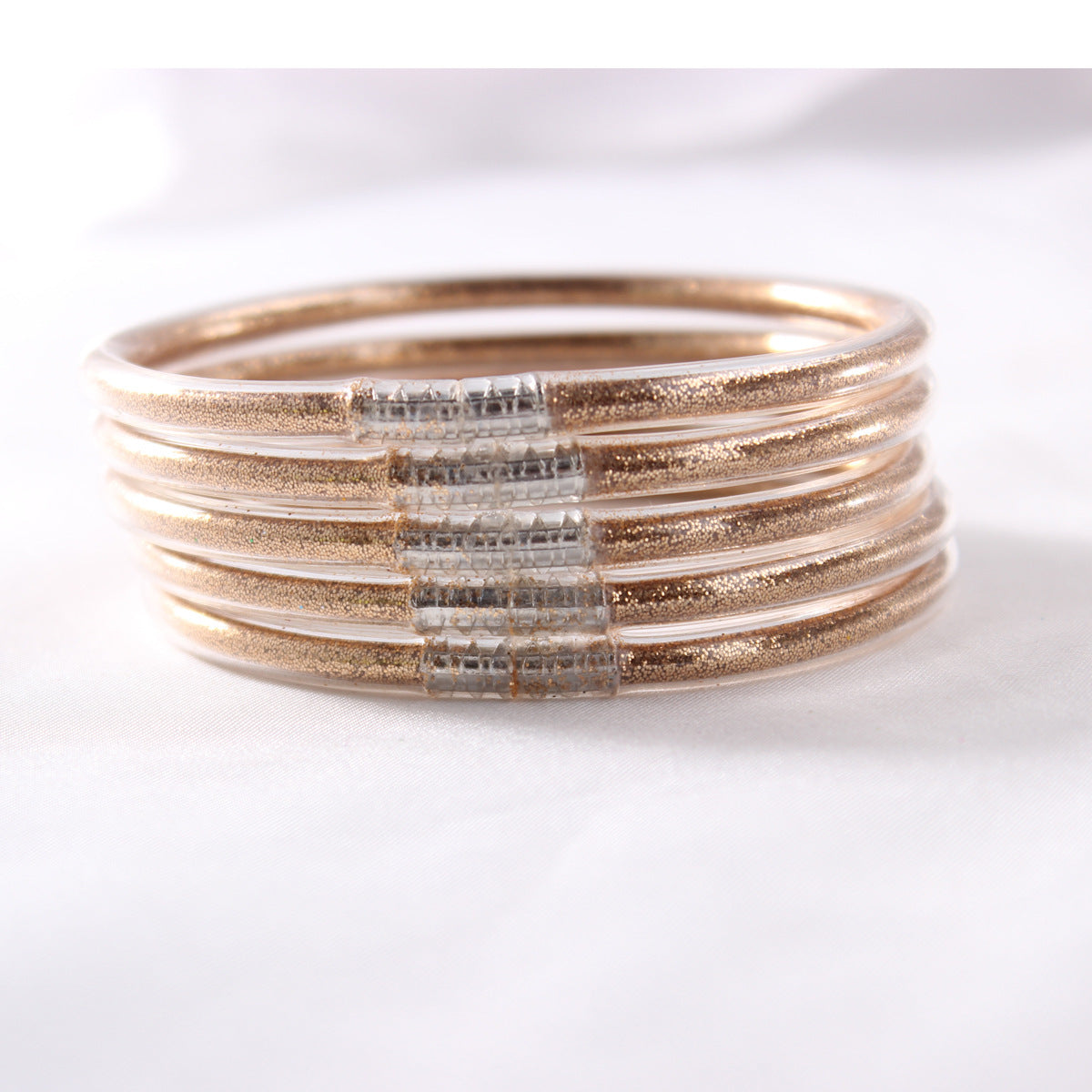 5-Layer Transparent Silicone Tube Pvc Gold Powder Bracelet with Silver Stopper Style Jelly Bangle Women's Bracelet Mixed Batch