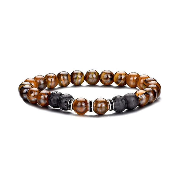 Popular Amazon European and American Men's Fashion Set, Stylish Tiger Eye Volcanic Stone Bracelet, White Pine Snowflake Bracelet, Versatile Accessories