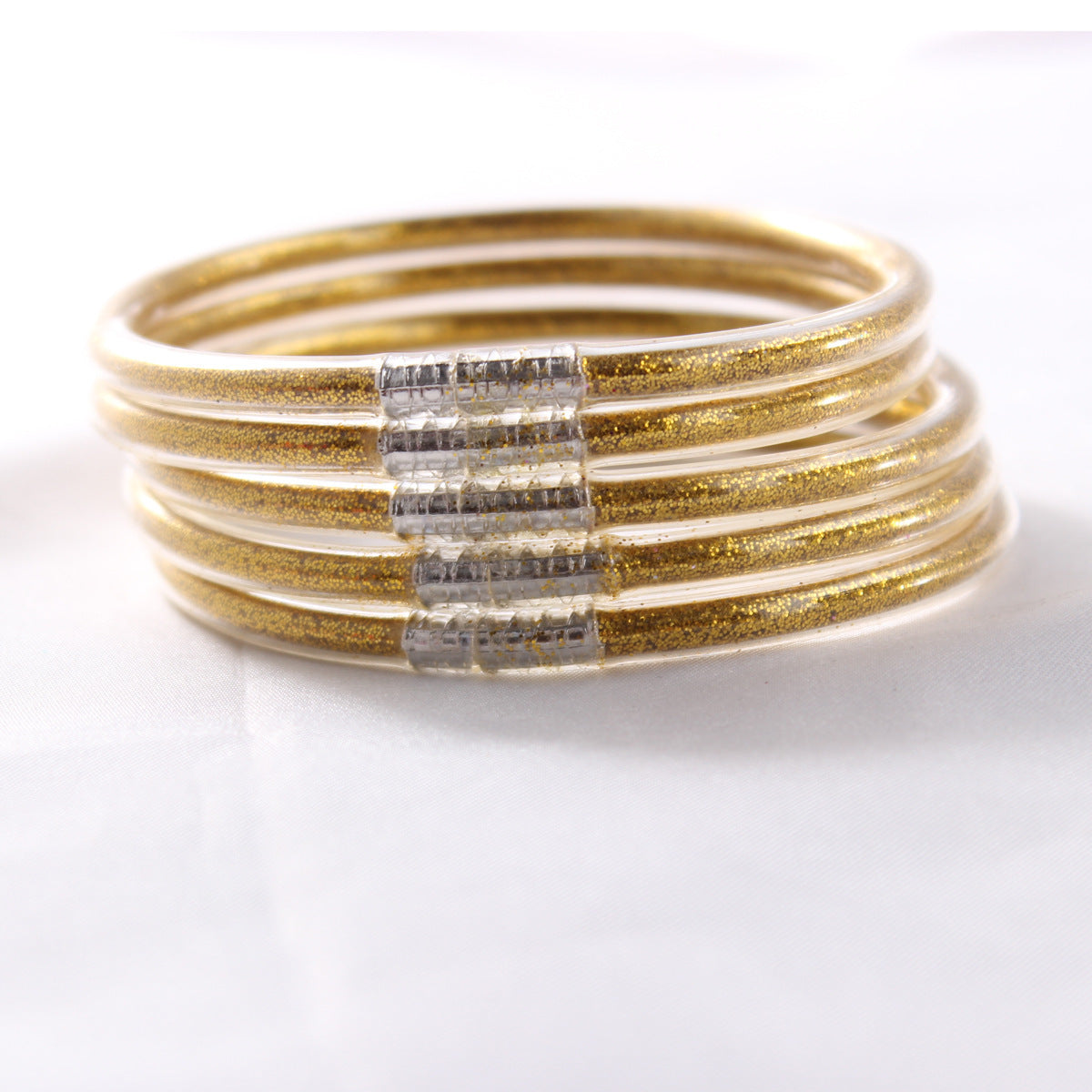 5-Layer Transparent Silicone Tube Pvc Gold Powder Bracelet with Silver Stopper Style Jelly Bangle Women's Bracelet Mixed Batch