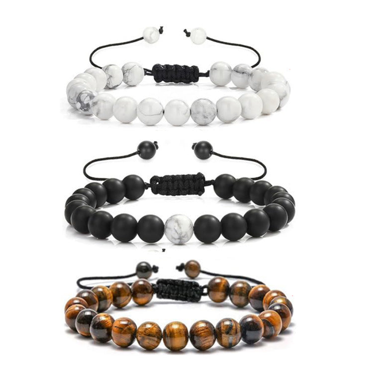 Popular Amazon European and American Men's Fashion Set, Stylish Tiger Eye Volcanic Stone Bracelet, White Pine Snowflake Bracelet, Versatile Accessories