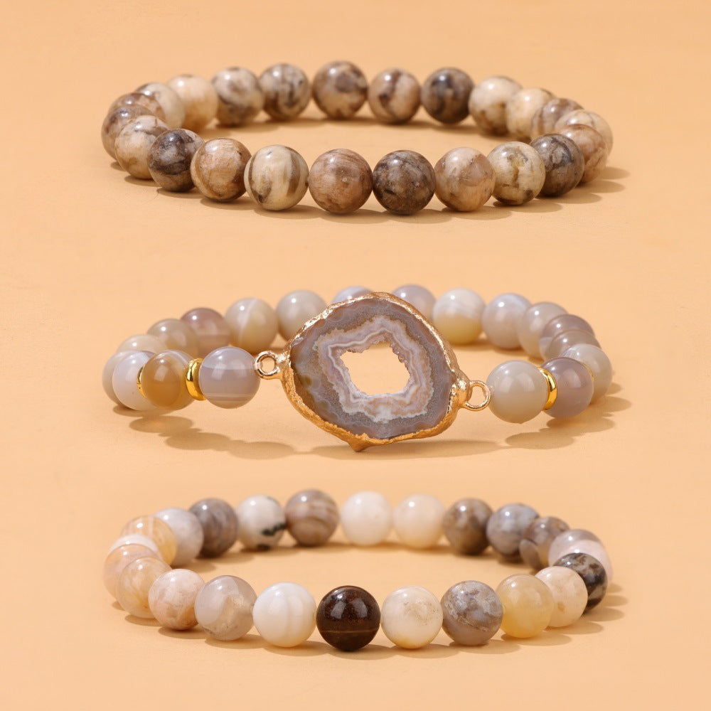 Crystal Cluster Stone Beads Three-Piece Bracelet for Women European and American Cross-Border New Bestie Gift Bracelet Workplace Style