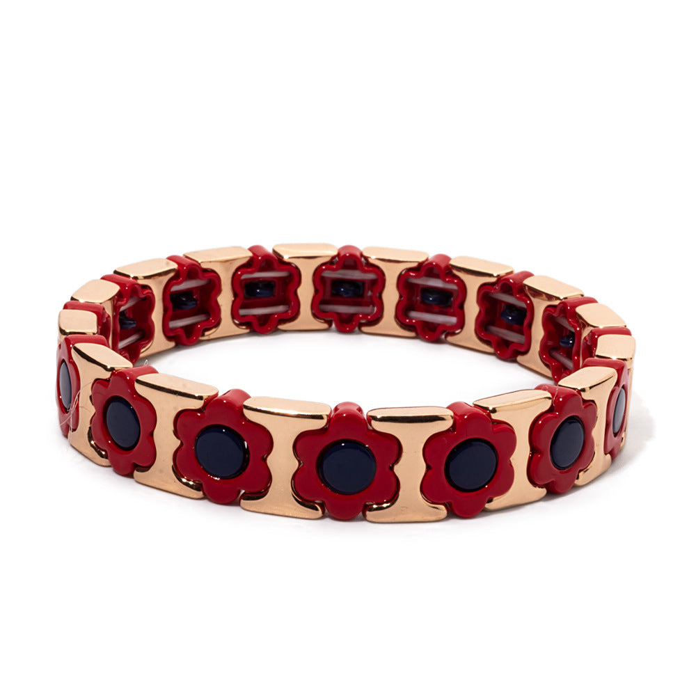 European and American enamel adjustable elastic bracelet for women, summer niche high-end enamel floral bracelet vintage