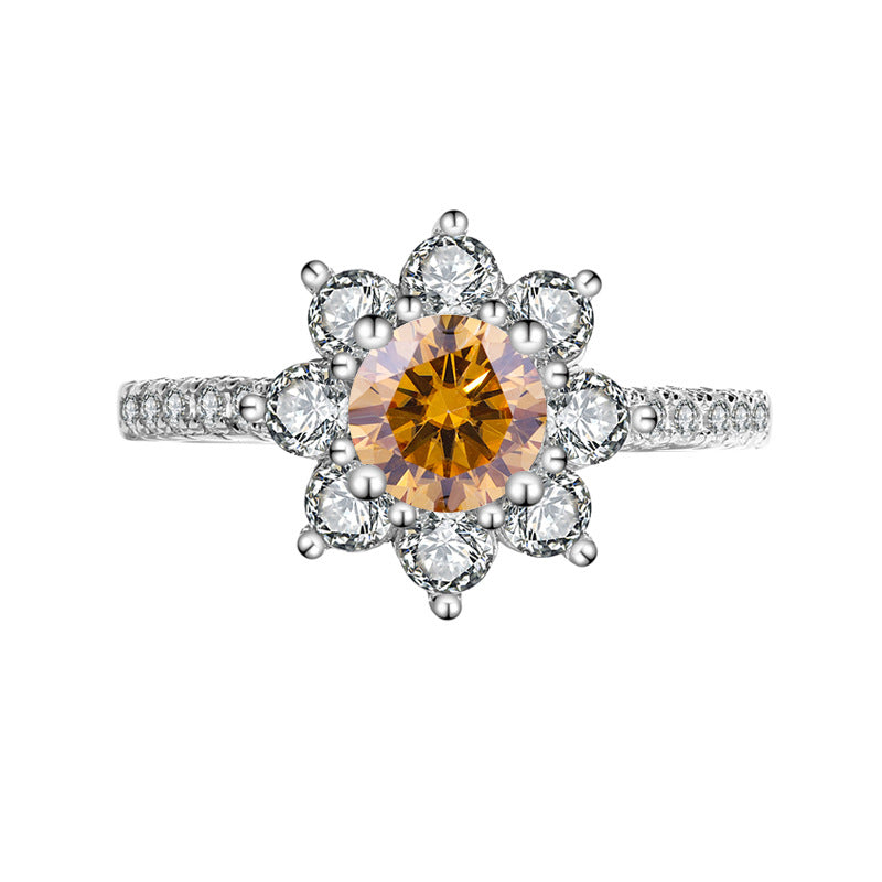 Sterling Silver 925 Moissanite Ring for Women, Silver Ring with Flower Design, Diamond Ring, Tiktok Live Streaming, Real Diamond Supply, Dropshipping, Light Luxury