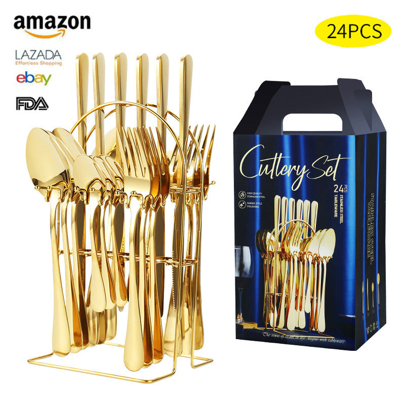 Stainless Steel Amazon 1010 Cutlery Set 24-Piece Gift Box Western Steak Knife, Fork, Spoon Gift Set