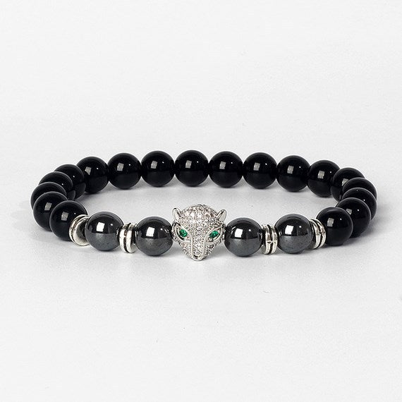 8mm frosted stone  zircon leopard head volcanic stone synthetic turquoise weathering agate beaded bracelet c46