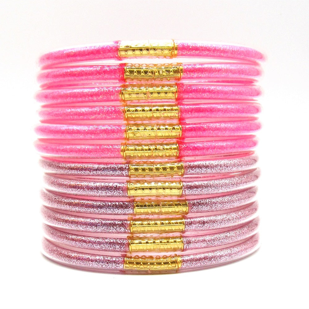 New 12-Layer Pvc Silicone Tube Gold Powder Bracelet Jelly Bangles Bracelet Women's Bracelet Mixed