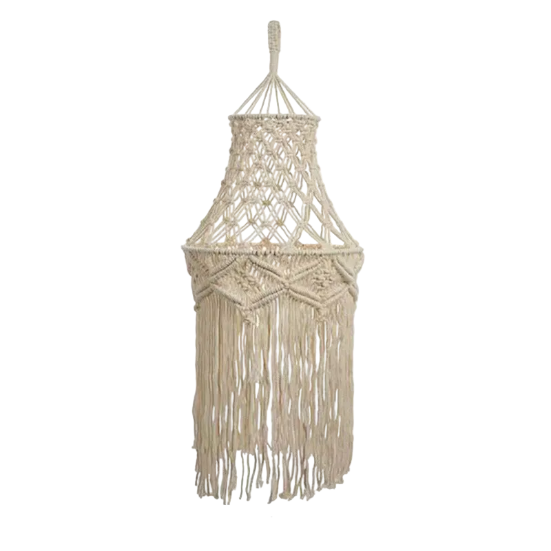 Bohemian Handmade Cotton Rope Woven Pendant Light with Tassel Lampshade for Guesthouse Bedroom, Nordic Pastoral Creative Soft Decor Lighting