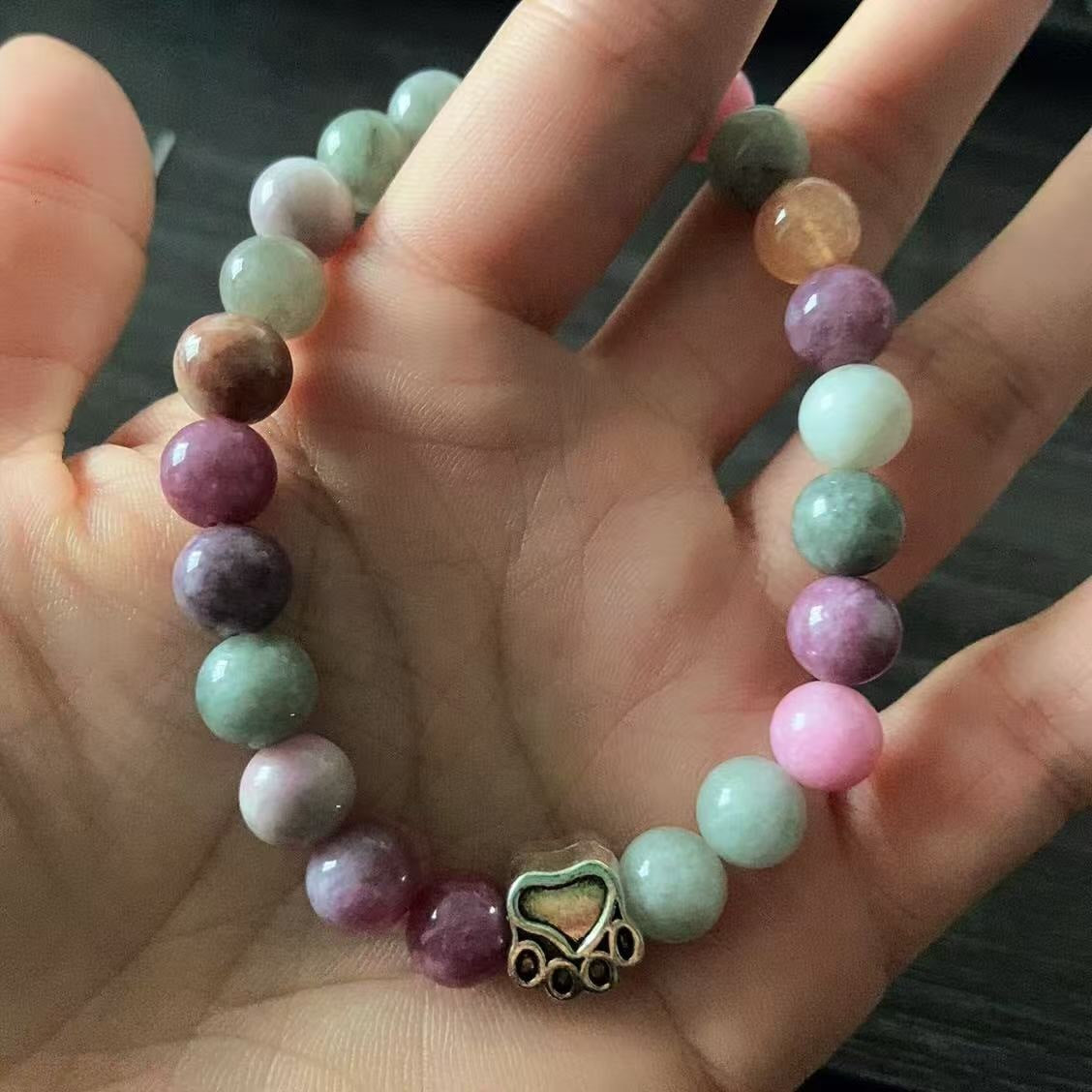 Direct manufacturer, popular on AliExpress: 8mm tiger eye stone, white turquoise, dog paw transparent elastic cord bracelet