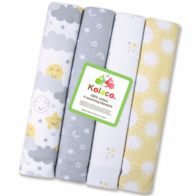 Cotton Flannel Fleece Cotton Flannel Baby Blanket Printed 4-Pack Swaddle Blanket Bed Sheetss Kolaco