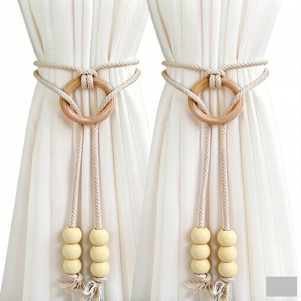 Curtain  Tiebacks with Cotton Rope Weaving Adjustable Sheer Curtain Strap Storage Clips Cream-Style Hanging Ball Decorations