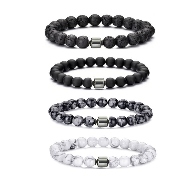 Popular Amazon European and American Men's Fashion Set, Stylish Tiger Eye Volcanic Stone Bracelet, White Pine Snowflake Bracelet, Versatile Accessories