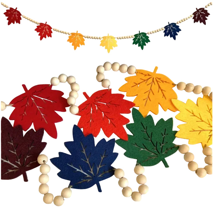Autumn Home Decor Felt Leaves Pumpkin Wooden Beads Garments Leaves Banner Halloween Thanksgiving Decorative Hanging Ornaments