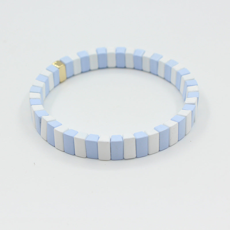 European and American ins Fashion Enamel Bracelet Bohemian Macaron Color-block Paint Stretch Bracelet for Men and Women