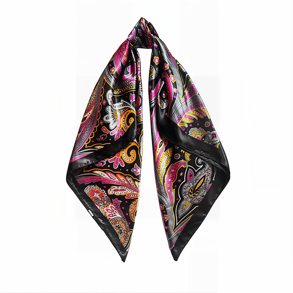 90cm Paisley Silk Scarf for Women, Trendy and Versatile, European and American Style, Imitation Silk Paisley Headscarf Wholesale