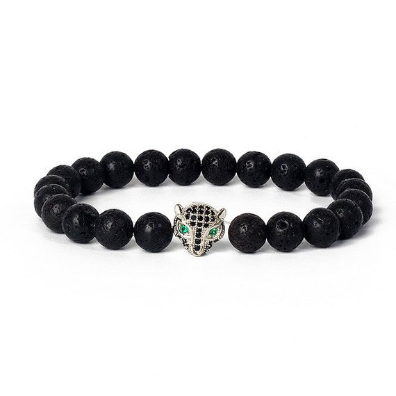 8mm frosted stone  zircon leopard head volcanic stone synthetic turquoise weathering agate beaded bracelet c46