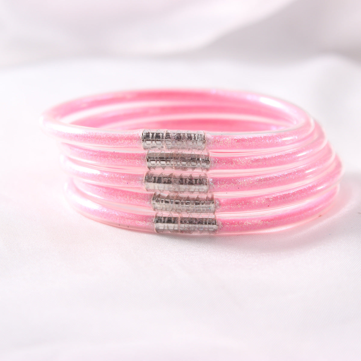 5-Layer Transparent Silicone Tube Pvc Gold Powder Bracelet with Silver Stopper Style Jelly Bangle Women's Bracelet Mixed Batch