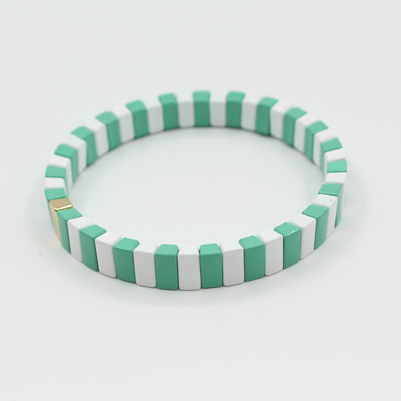 European and American ins Fashion Enamel Bracelet Bohemian Macaron Color-block Paint Stretch Bracelet for Men and Women