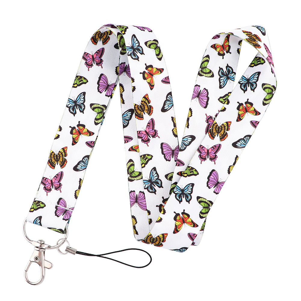 Set of 3 Butterfly Mobile Phone Lanyards / Long and Short Ribbon ID Card U Disk Camera Hanging Neck Key Chain Polyester Ribbon