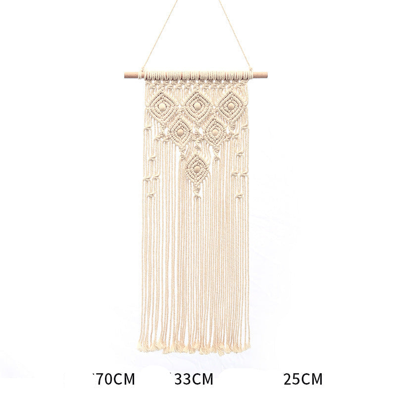 Bohemian Hand-Woven Cotton Rope Tapestry White Cotton Decorative Tapestry Amazon Bedroom Home Retro Style