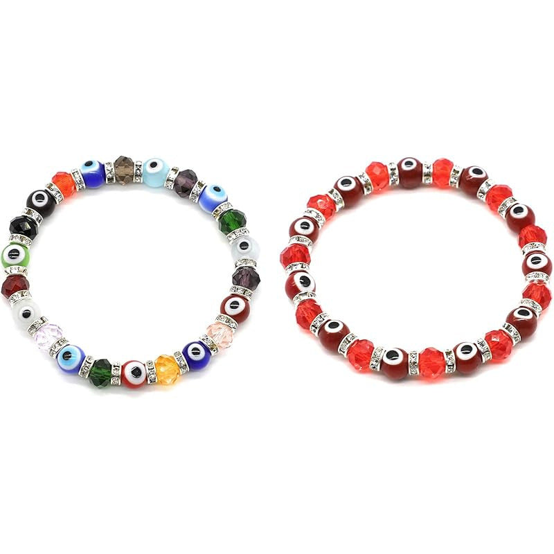8mm Glass Bead Devil Eye Bracelet Beaded Blue Eye Elastic Rope Bracelet