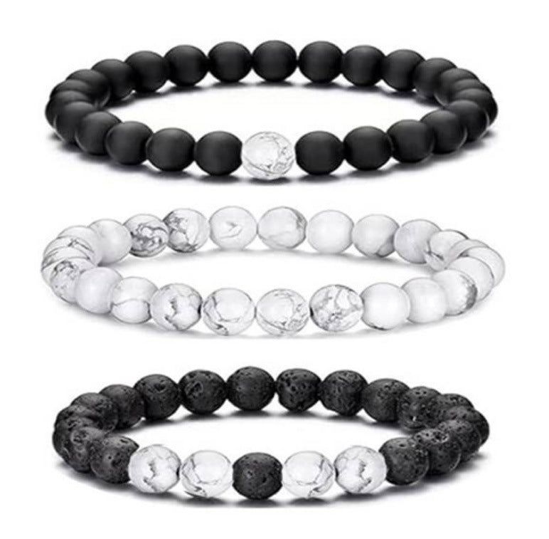 Popular Amazon European and American Men's Fashion Set, Stylish Tiger Eye Volcanic Stone Bracelet, White Pine Snowflake Bracelet, Versatile Accessories