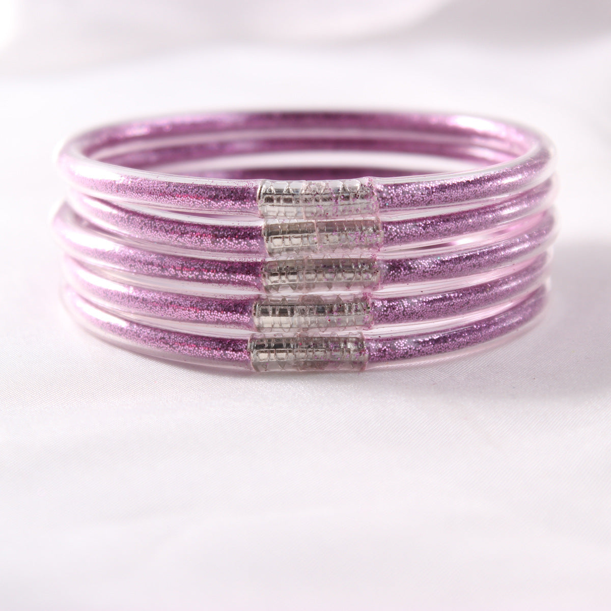 5-Layer Transparent Silicone Tube Pvc Gold Powder Bracelet with Silver Stopper Style Jelly Bangle Women's Bracelet Mixed Batch