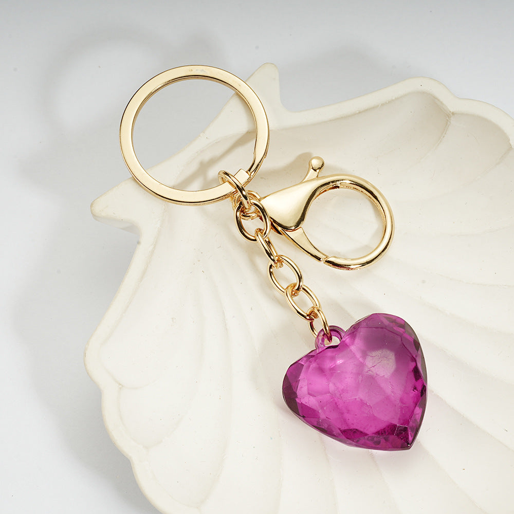 Transparent Heart-Shaped Imitation Crystal Acrylic Peach Heart Pendant Keychain Heart-Shaped Bag Charm