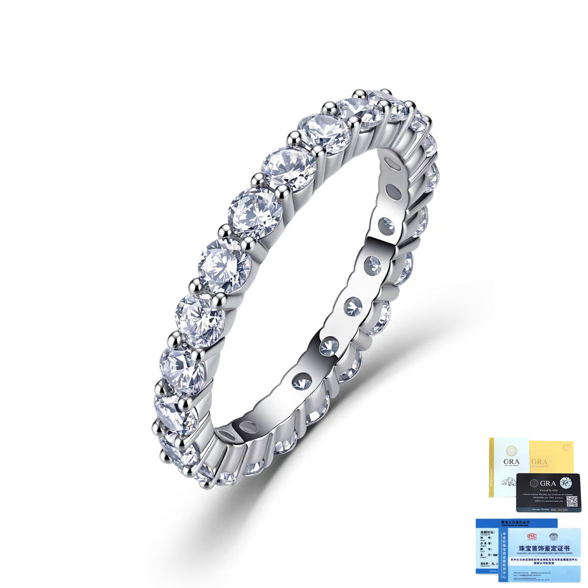 S925 Silver Moissanite Ring, European and American Fashion Versatile Full-Circle Ring, Eternity Ring, Direct Supply from Manufacturer, in Stock Wholesale