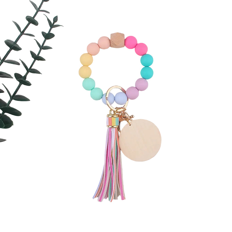 Silicone Ball Bead Key Bracelet Teacher's Day Valentine's Day Wrist Keychain Pendant Leather Bracelet