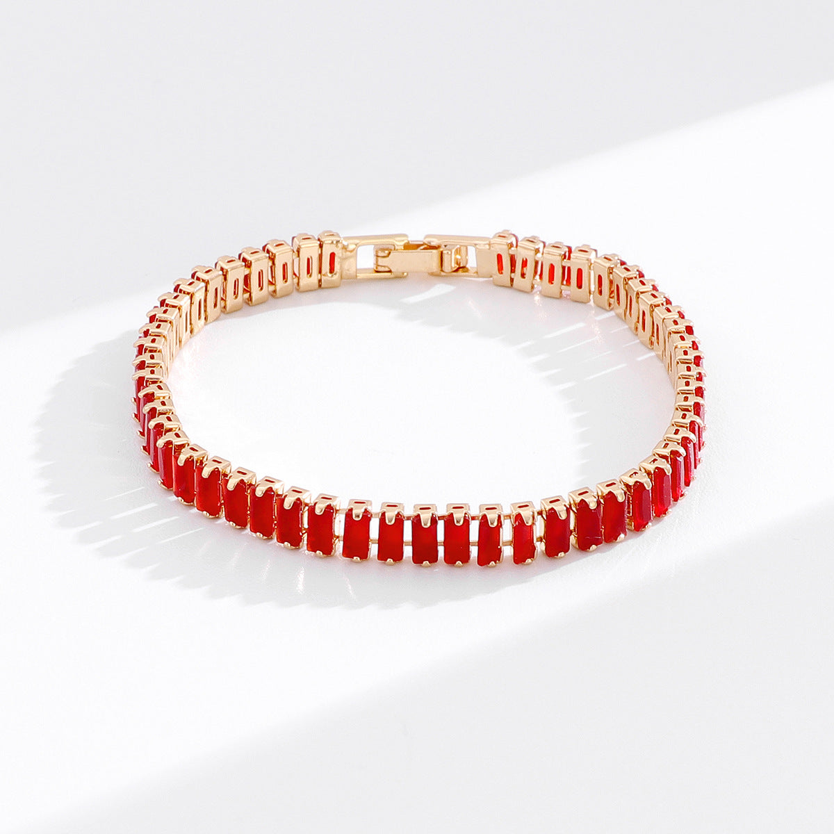 French-Style Light Luxury Colorful Gemstone Full Diamond Tennis Bracelet, Gold-Plated Bracelet, Multi-Color Versatile Jewelry Wholesale