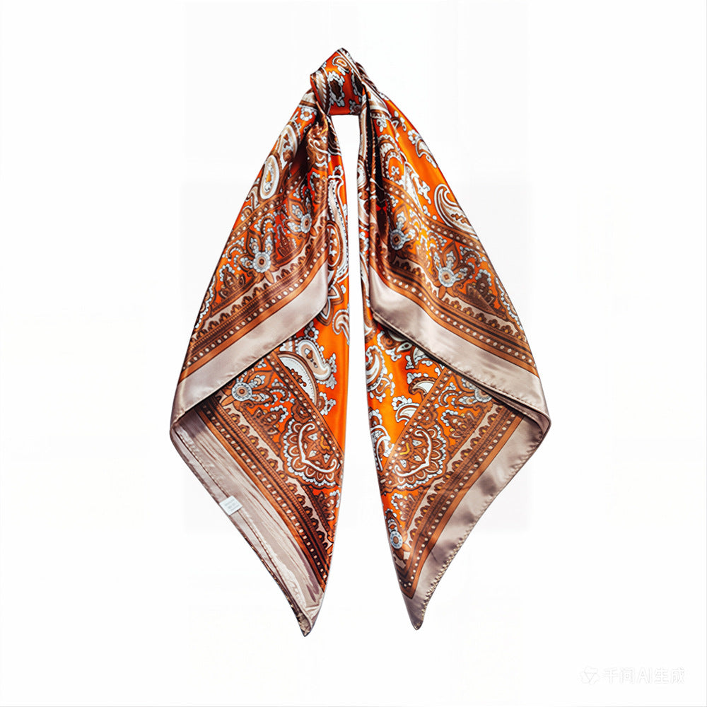 90cm Paisley Silk Scarf for Women, Trendy and Versatile, European and American Style, Imitation Silk Paisley Headscarf Wholesale