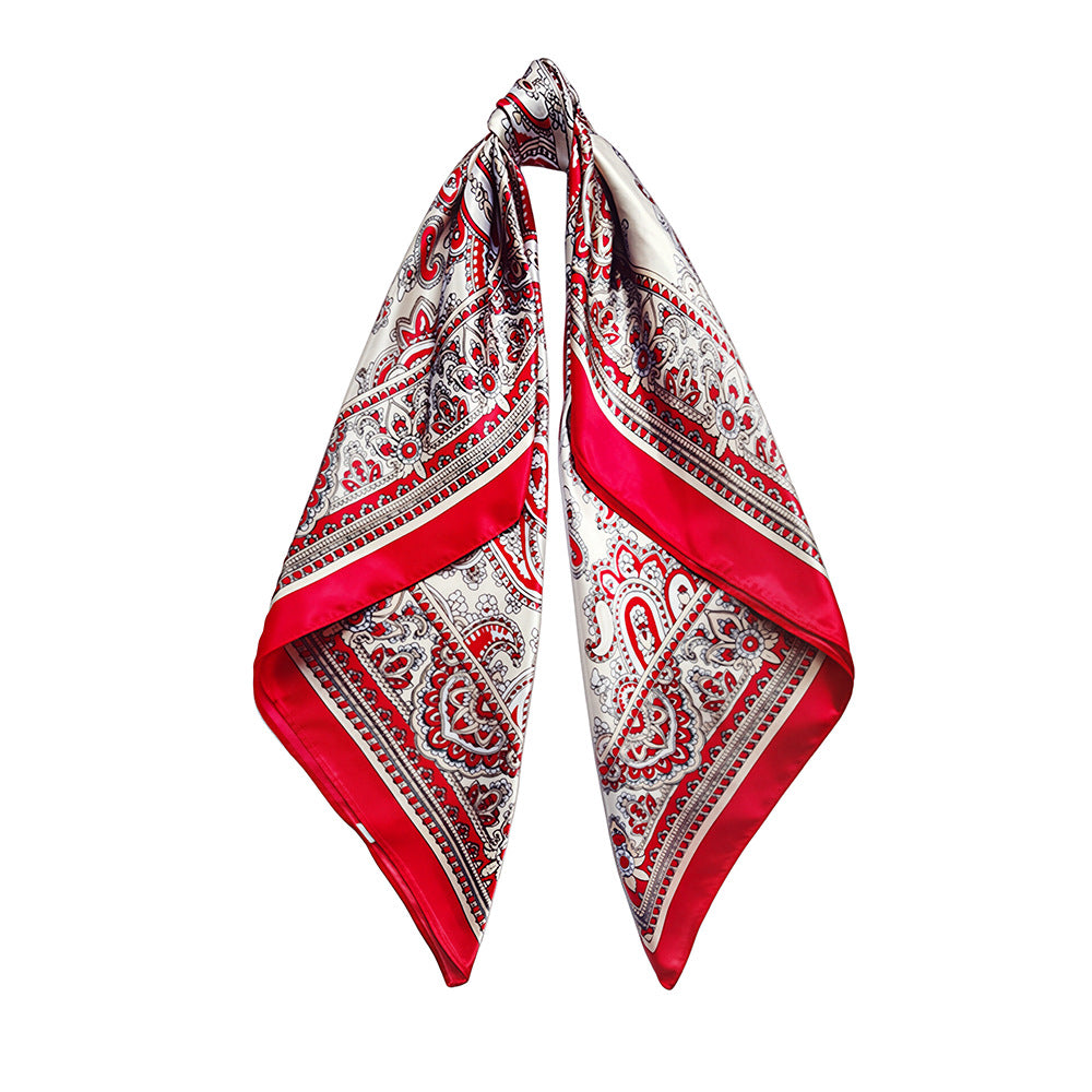 90cm Paisley Silk Scarf for Women, Trendy and Versatile, European and American Style, Imitation Silk Paisley Headscarf Wholesale