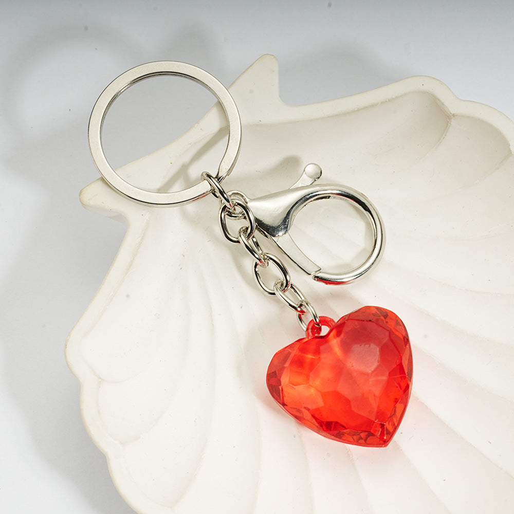 Transparent Heart-Shaped Imitation Crystal Acrylic Peach Heart Pendant Keychain Heart-Shaped Bag Charm