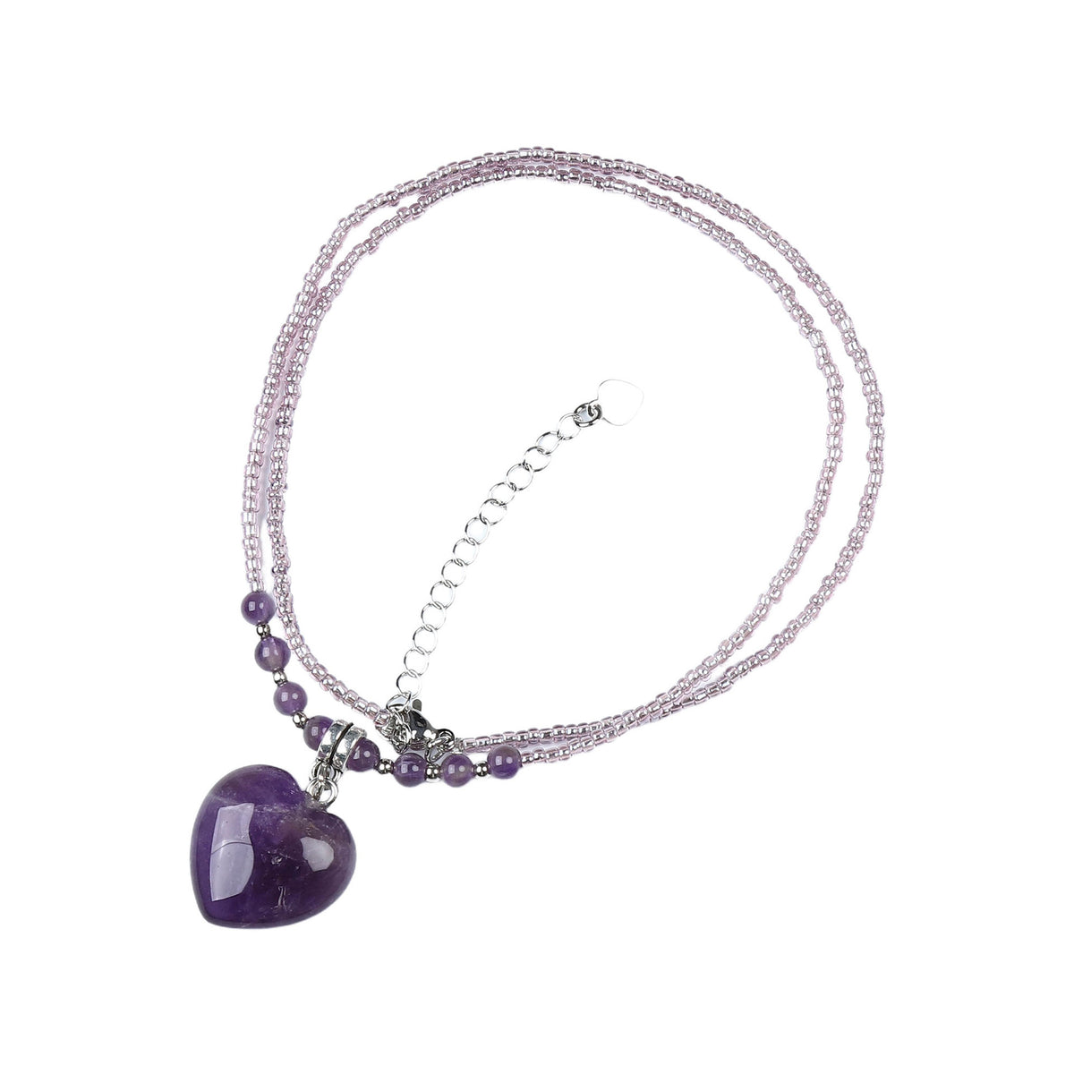 Cross-Border Natural Stone Necklace, Love Pendant, Personalized Jewelry, Heart-Shaped Rose Quartz, Amethyst, Tiger Eye, Lapis Lazuli Accessories Necklace